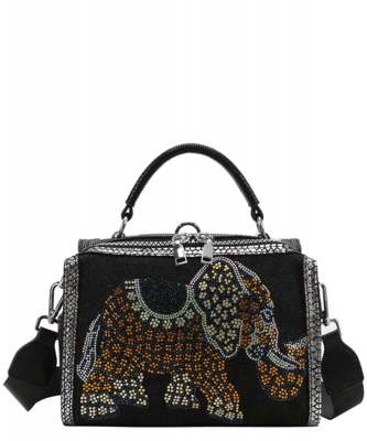 Rhinestone "ELEPHANT" Satchel / Cross-Body Bag ML1036 BLACK
